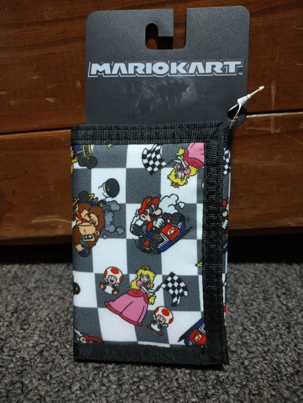 Mario Cart Kids Black & White Checkered Trifold Wallet